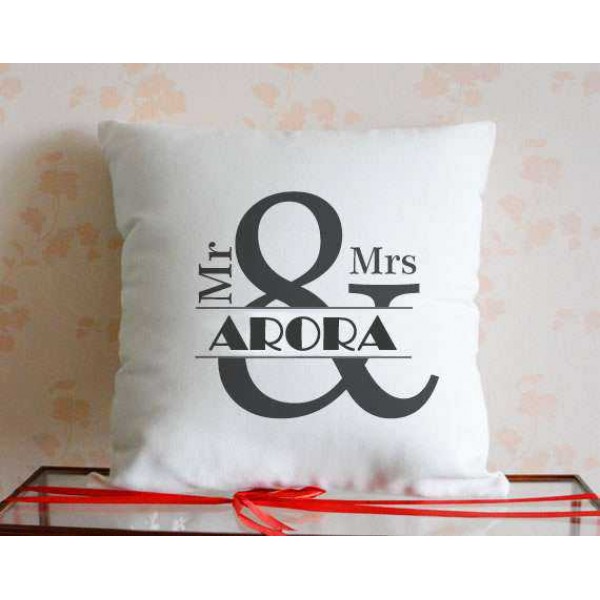 Mr and Mrs Personalized Surname Single Cushion